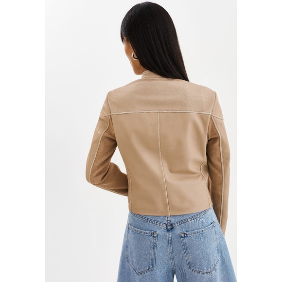 Lamarque x Anthropologie Hira Fitted Lamb Leather Minimilist Jacket - Picture 8 of 9